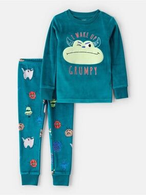 Carter’s Teal 'I Wake Up Grumpy' Monster Pajama Set
